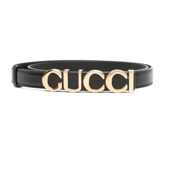 Gucci Black Leather Belt with Gold Lettering NEW with  dust bag size 80 RARE